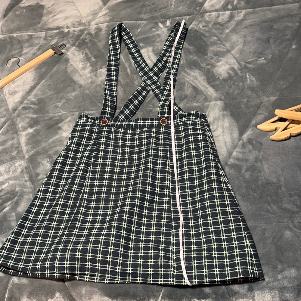 Maeve Plaid Pinafore Dress in Green and White - Picture 4 of 9